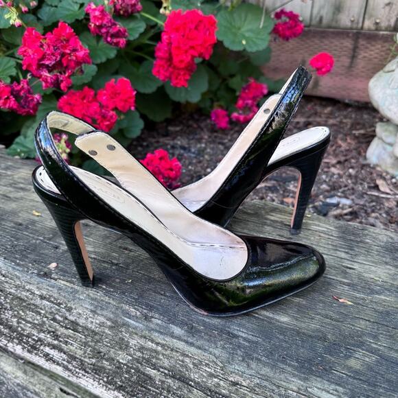 Coach Alma Black Patent Leather Sling Back Stiletto Pumps High Heels Women's 7 B - Picture 5 of 13